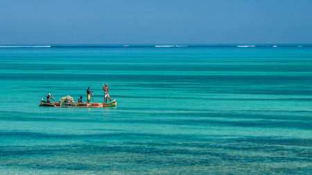 Tsifota, Madagascar, June 09, 2017: Fishing scene of Malagasy fishermen of the Vezo ethnic group in the Ambatomilo lagoon in southwestern Madagascarのeditorial素材