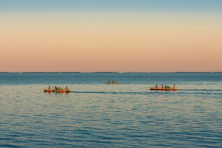 Tsifota, Madagascar, June 08, 2017: Fishermen fishing at dawn in the Ambatomilo lagoon in southwestern Madagascarのeditorial素材