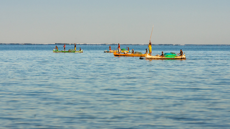 Tsifota, Madagascar, June 08, 2017: Fishing scene of Malagasy fishermen of the Vezo ethnic group in the Ambatomilo lagoon in southwestern Madagascarのeditorial素材