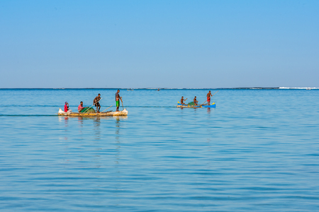 Tsifota, Madagascar, June 08, 2017: Fishing scene of Malagasy fishermen of the Vezo ethnic group in the Ambatomilo lagoon in southwestern Madagascarのeditorial素材