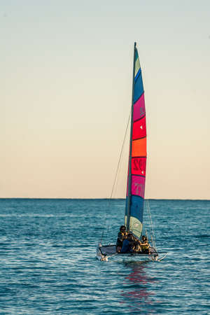 Ankasy, Madagascar, June 09, 2017: hobie cat catamaran and its crew sailing in the lagoon of Ambatomilo in south-west of Madagascarのeditorial素材