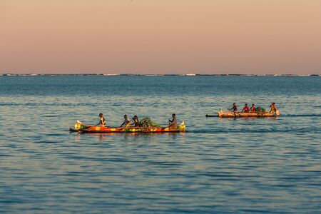 Tsifota, Madagascar, June 08, 2017: Fishermen fishing at dawn in the Ambatomilo lagoon in southwestern Madagascarのeditorial素材
