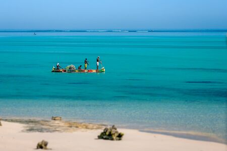 Tsifota, Madagascar, June 09, 2017: Fishing scene of Malagasy fishermen of the Vezo ethnic group in the Ambatomilo lagoon in southwestern Madagascarのeditorial素材
