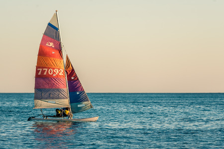 Ankasy, Madagascar, June 09, 2017: hobie cat catamaran and its crew sailing in the lagoon of Ambatomilo in south-west of Madagascarのeditorial素材