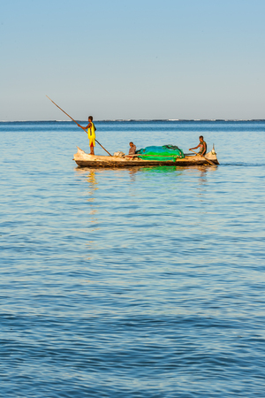 Tsifota, Madagascar, June 08, 2017: Fishing scene of Malagasy fishermen of the Vezo ethnic group in the Ambatomilo lagoon in southwestern Madagascarのeditorial素材