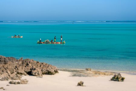 Tsifota, Madagascar, June 09, 2017: Fishing scene of Malagasy fishermen of the Vezo ethnic group in the Ambatomilo lagoon in southwestern Madagascarのeditorial素材