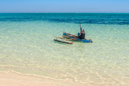 Tsifota, Madagascar, June 09, 2017:  Malagasy fishing sailboat of the Vezo ethnic group in the Ambatomilo lagoon in southwestern Madagascarのeditorial素材