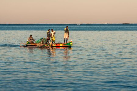 Tsifota, Madagascar, June 08, 2017: Fishing scene of Malagasy fishermen of the Vezo ethnic group in the Ambatomilo lagoon in southwestern Madagascarのeditorial素材