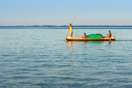 Tsifota, Madagascar, June 08, 2017: Fishing scene of Malagasy fishermen of the Vezo ethnic group in the Ambatomilo lagoon in southwestern Madagascarのeditorial素材