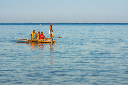 Tsifota, Madagascar, June 08, 2017: Fishing scene of Malagasy fishermen of the Vezo ethnic group in the Ambatomilo lagoon in southwestern Madagascarのeditorial素材