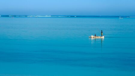Tsifota, Madagascar, June 09, 2017: Fishing scene of Malagasy fishermen of the Vezo ethnic group in the Ambatomilo lagoon in southwestern Madagascarのeditorial素材