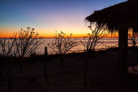 Bungalow at sunset in southwestern Madagascarの写真素材