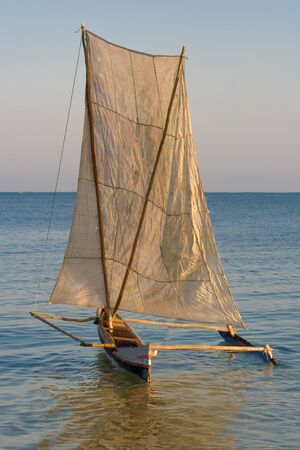 Malagasy outrigger canoe beached in Ifaty, southwest Madagascarの写真素材