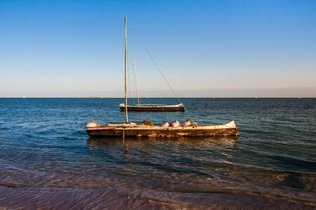 Malagasy outrigger canoe in Anakao, southern Madagascarの写真素材