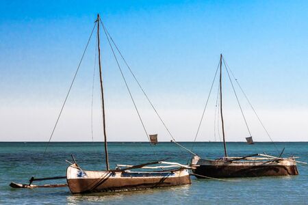 Malagasy outrigger canoes in Anakao, southern Madagascarの写真素材