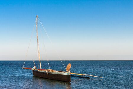 Malagasy outrigger canoe in Anakao, southern Madagascarの写真素材