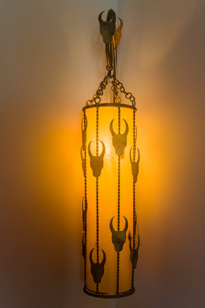 Wrought iron decoration lamp depicting zebus hornsの写真素材