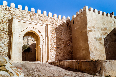 Doorway of entrance of the Kasbah in the Tangier's medina, north of Moroccoのeditorial素材