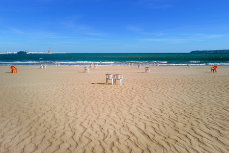 Municipal beach of Tangier, Morocco, located on the North African coast at the entrance to the Strait of Gibraltar.の写真素材