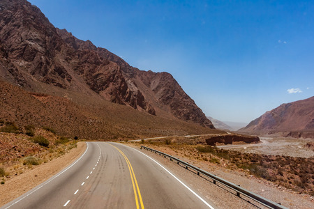 The National Route 7 (Ruta Nacional 7 ), here in the Andes, crosses Argentina from east to west connecting Buenos Aires to Santiago de Chileの写真素材