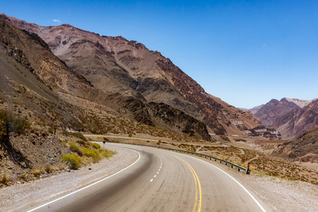 The National Route 7 (Ruta Nacional 7 ), here in the Andes, crosses Argentina from east to west connecting Buenos Aires to Santiago de Chileの写真素材