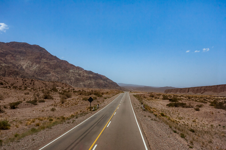 The National Route 7 (Ruta Nacional 7 ), here in the Andes, crosses Argentina from east to west connecting Buenos Aires to Santiago de Chileの写真素材