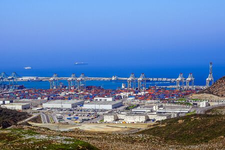The port of Tangier Med located on the Strait of Gibraltar in northern Morocco is the largest port in Africaの写真素材