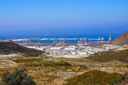 The port of Tangier Med located on the Strait of Gibraltar in northern Morocco is the largest port in Africaの写真素材
