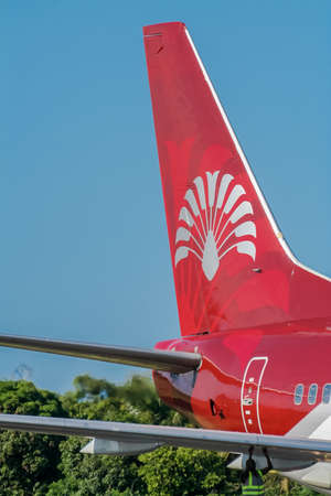 Sambava, Madagascar, January 14, 2019: Fin of an airplane of the Malagasy national airline Air Madagascar whose logo represents the traveller's treeのeditorial素材