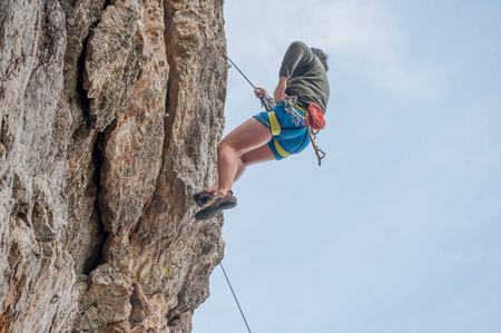 dossena Italy February 2017: natural rock gym equipped for aprendere the secrets of climbingの写真素材