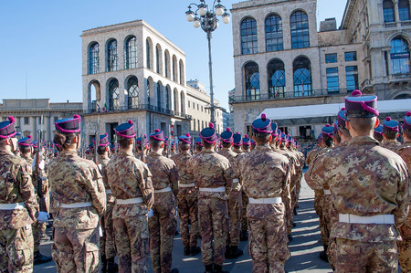March 18th 2016 milano italy:military parade in the cathedral squareのeditorial素材