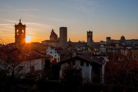 Medieval town at sunsetの写真素材