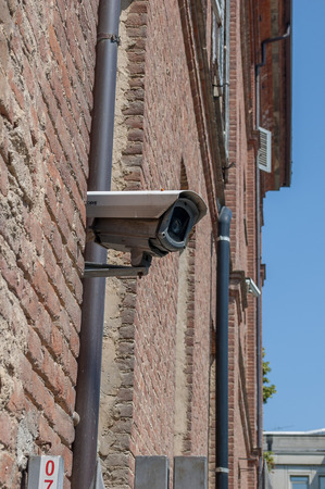 security camera located on historic building
