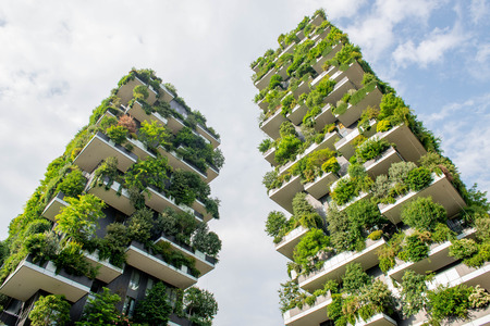 milan italy 30 april 2018: houses with garden on terraceのeditorial素材