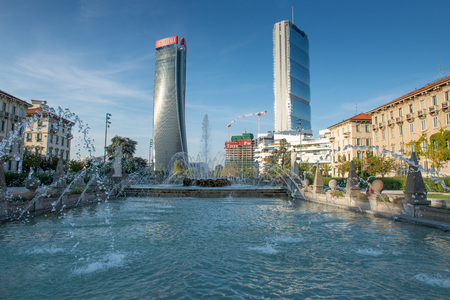 Milan Italy September 26th 2018:The Isozaki Tower seen from Piazza Giulio Cesare Milanのeditorial素材