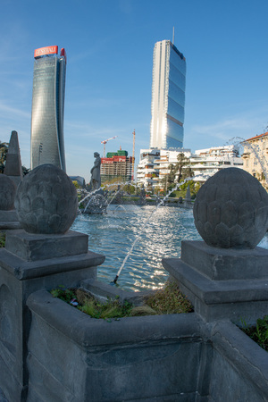 Milan Italy September 26th 2018:The Isozaki Tower seen from Piazza Giulio Cesare Milanのeditorial素材