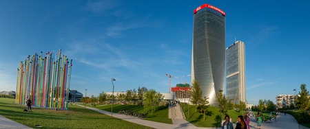 Milan Italy September 26th 2018:Sculpture in the district of the three towers of Milan. By Pascale Marthine Tayou, Coloris.のeditorial素材