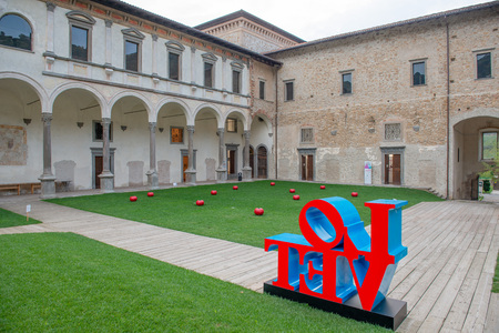 Bergamo Italy 21 September 2018: Art installation inside the cloister of the Astino monasteryのeditorial素材