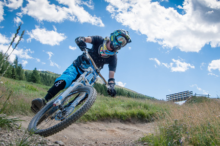 Livigno italy 27th July 2015: descent along the ski slope by bikeのeditorial素材