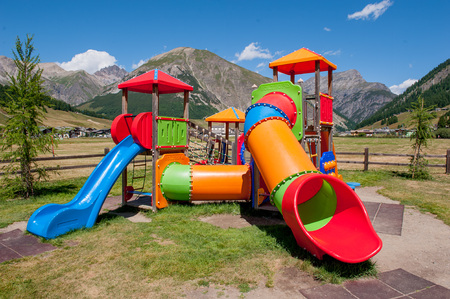 Livigno italy 27th July 2015: park equipped with games for childrenのeditorial素材