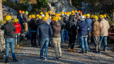 Dossena Italy 1 December 2018: Evacuation exercise for environmental disastersのeditorial素材