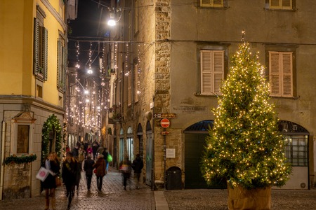 away in the ancient part of Bergamo illuminated for the Christmas holidaysのeditorial素材