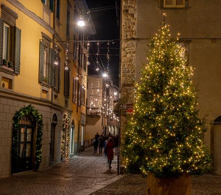 away in the ancient part of Bergamo illuminated for the Christmas holidaysのeditorial素材