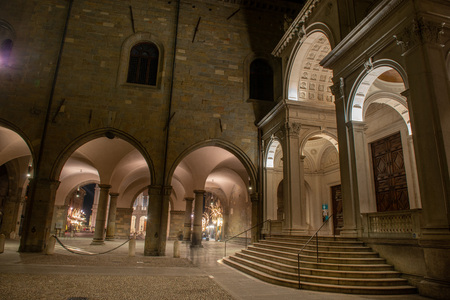 Basilica of Santa Maria Maggiore in Bergamo at nightのeditorial素材