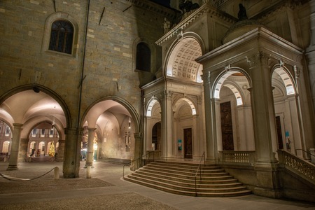 Basilica of Santa Maria Maggiore in Bergamo at nightのeditorial素材