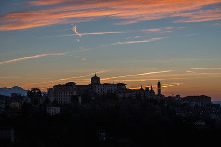 Bergamo Alta skyline at dawnの写真素材