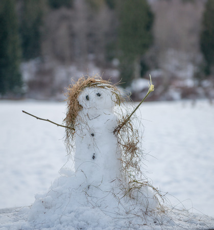 snowman with scarf made of hayの写真素材