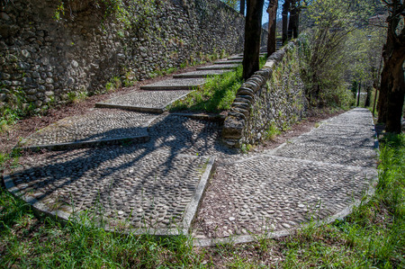 ancient cobblestone streetの写真素材