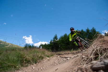 Livigno italy 27th July 2015: ski slope in summer is used for extreme descents by bike to livignoのeditorial素材