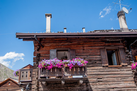 Livigno flowered balcony ornamental balconiesの写真素材
